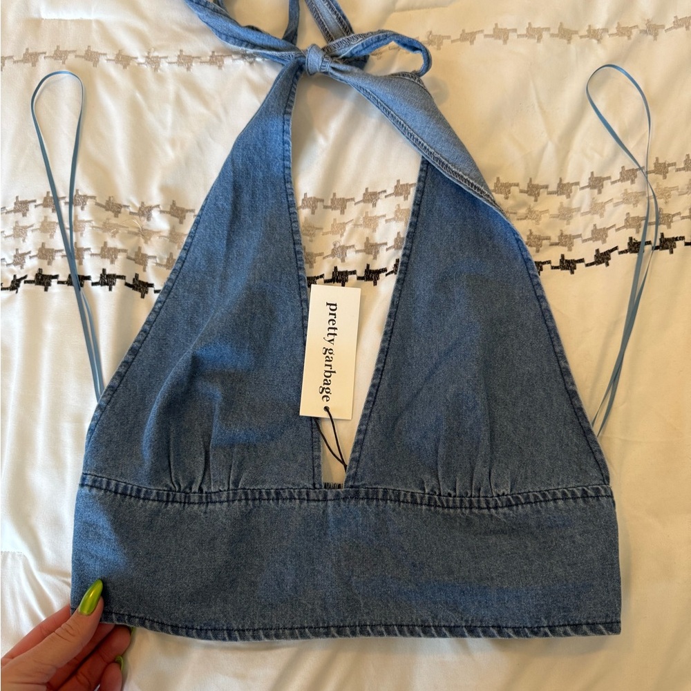 Pretty Garbage Denim Halter Top